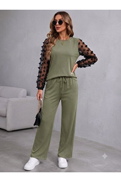 Şeker Portakalım Women's Long Sleeve Crew Neck Tulle Viscose Two-Thread Blous...