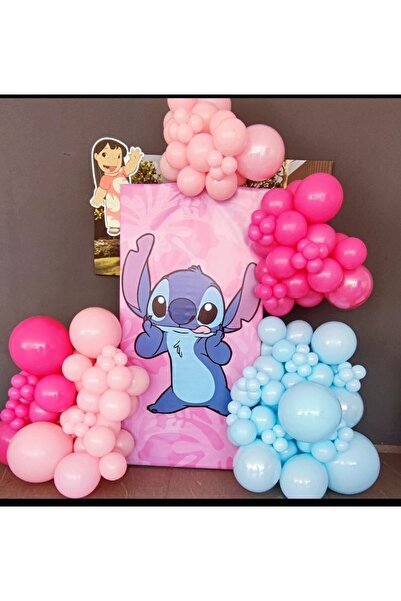 partiora konsept Fuşya - Mavi - Pembe Stich Doğum Günü Balon Seti
