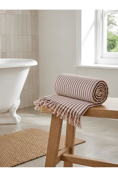 remtex 100% Cotton Bath Beach Towel 95X200 cm – Striped Burgundy