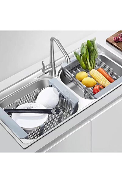 4basix Expandable SS Dish Rack & Kitchen Sink Drain Basket Adjustable Over Sink Drying Rack