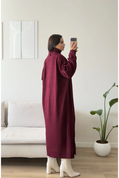 Zoom Butik Premium Hırkalı Triko Elbise Takım - BORDO
