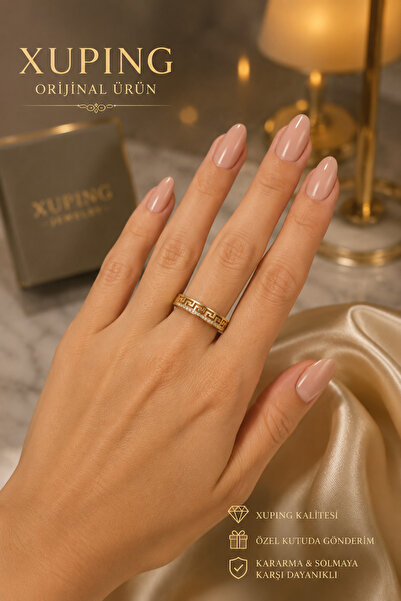 XUPING JEWELRY Xuping Paslanmaz Kararmaz Gold Labirent Model Zirkon Taşlı Yüzük