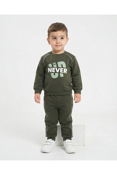 Ege Bebek Boy's Winter 3-Thread Ribbed Never Printed Top and Bottom Tracksuit...