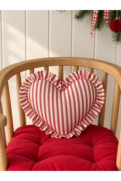 KaiAtelier Lovelyline Heart Ruffled Linen Filled Pillow / Throw Pillow 50cm