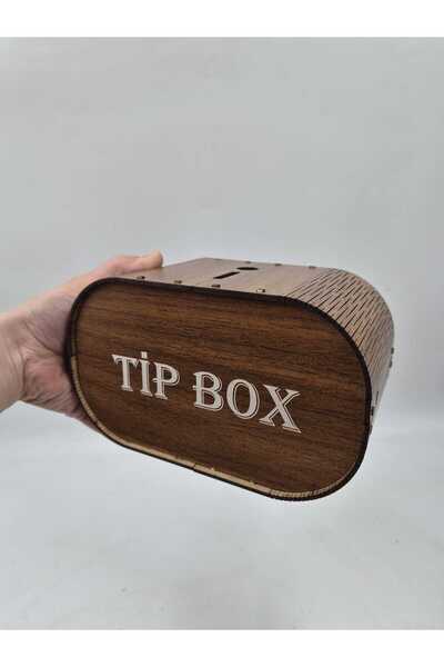 Mu Art Ahşap Wooden Tip Box Tip Box 20X12X11 cm - Walnut Patterned Mdf Laser Printed Cafe Restaurant Piggy Bank