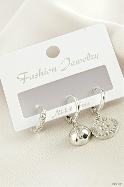 ZERO LAND Ilkestor 3 Pieces Star Zircon Stone Earrings (231439) Silver Color