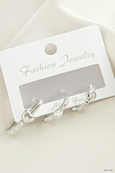 ZERO LAND Ilkestor 3 Pieces Heart Zircon Stone Earrings (231349) Silver Color