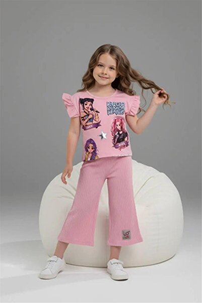 LOFİ KİDS Girls' Character Patterned T-Shirt - Cotton Bermuda Trousers - Top ...