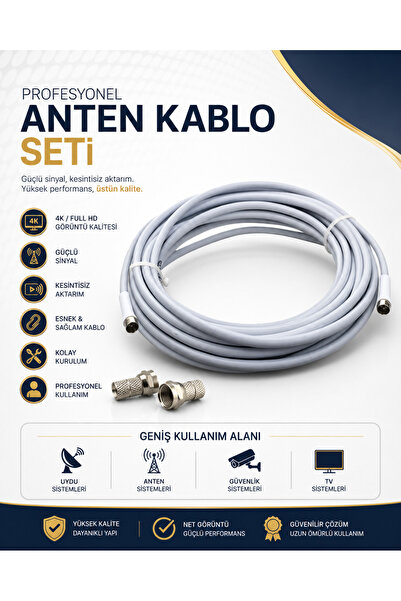 Derwell 17 Metre 4K Full HD Koaksiyel TV Uydu Anten Kablosu Seti - Güçlü Sinyal Aktarımlı Dayanıklı Televizyon Kablosu - Lnb Alıcı Uyumlu Yüksek Kalite Beyaz