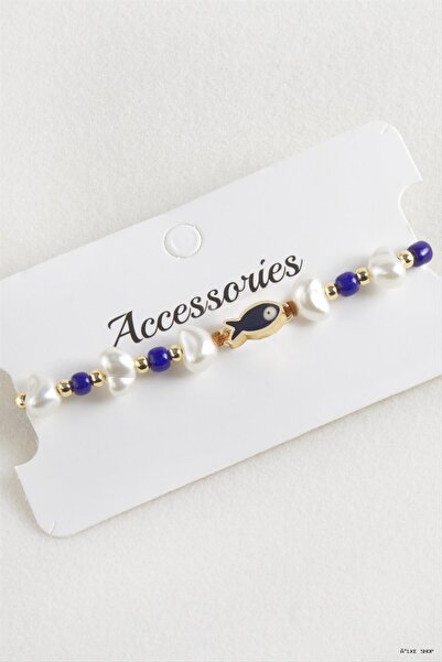 ZERO LAND Ilkestor Fish Pearl Beads Macrame Cord (225441) Bracelet Blue