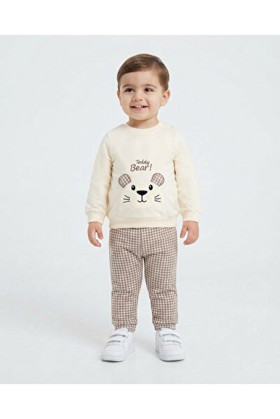 voyyo kids baby Baby Boy Seasonal Plaid Pants with Teddy Bear Embroidery 9-12...