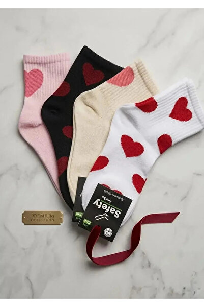EfemİcGiyim Large Heart Patterned Cotton College Socks 4 Pairs