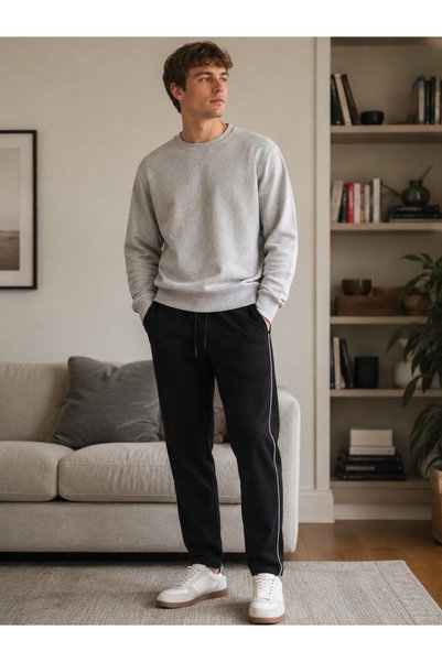 TECHTACT Men's Tapered Leg Sweatpants with Pockets and Side Stripes, Winter Comfortable Casual Trousers