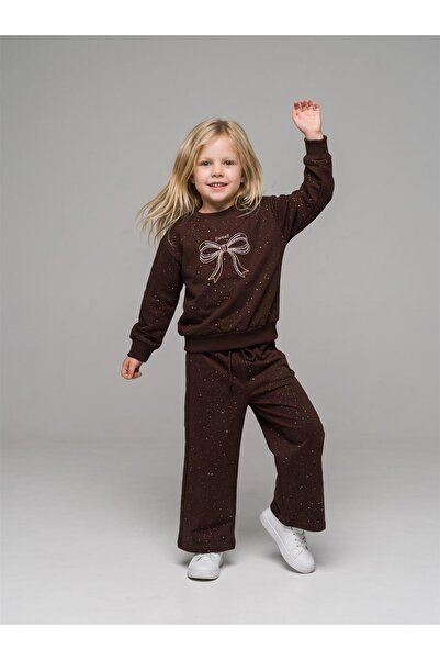 LUFFY KİDS Girl's Sequined Bow Embroidered Wide-Fit Tracksuit Set
