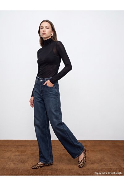 Dilvin 72358 Blue Black Wide Trousers-Navy Blue