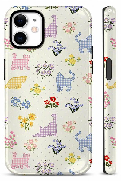 EDELFU Compatible with iPhone 12 / 12 Pro - Plaid Cats Double Layer Cover, Sh...
