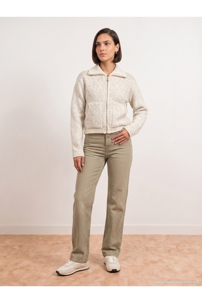 Dilvin 61003 Cardigan din amestec de lână cu fermoar