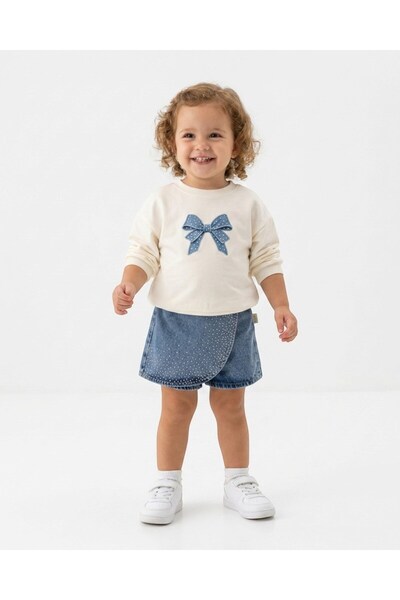 voyyo kids baby Girl Child 2-3-4-5 Years Old Stoned Denim Shorts with Skirt, ...