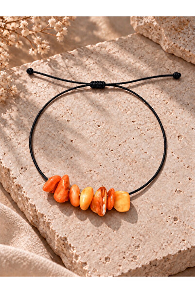Femenino Natural Broken Mother-Of-Pearl Stone Black Adjustable Anklet with St...