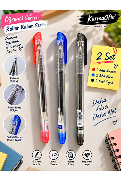 KarmaOfis 0.4 mm Fine Tip Rollerball Pen Set – Blue, Red, Black |   2 Sets Op...