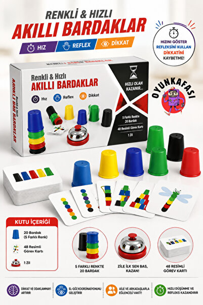 OYUNKAFASI Renkli ve Hızlı Akıllı Bardaklar Zilli Bardak Dizme Oyunu Hız Refl...