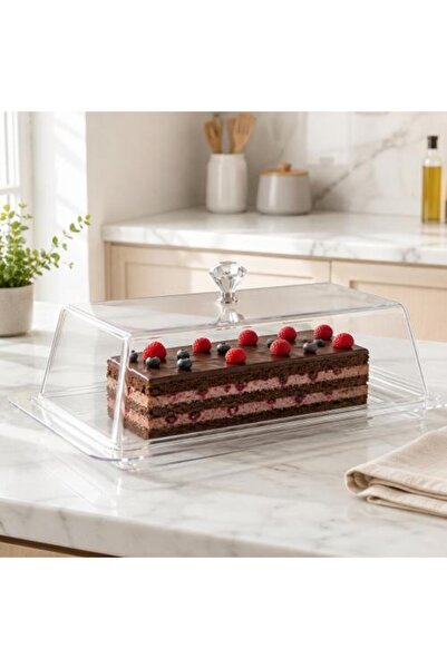 Generic Rectangular Acrylic Cake and Dessert Serving Tray with Transparent Li...