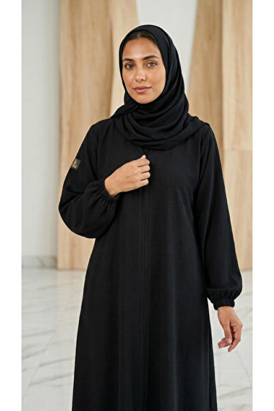 Alnoor abaya Black Abaya for Women Practical with Elastic Cuffs and Hidden Zi...