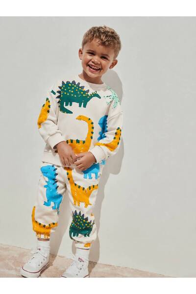 Erkek Çocuk Dinozor Desenli Sweatshirt Jogger Pantolon 2’li Takım