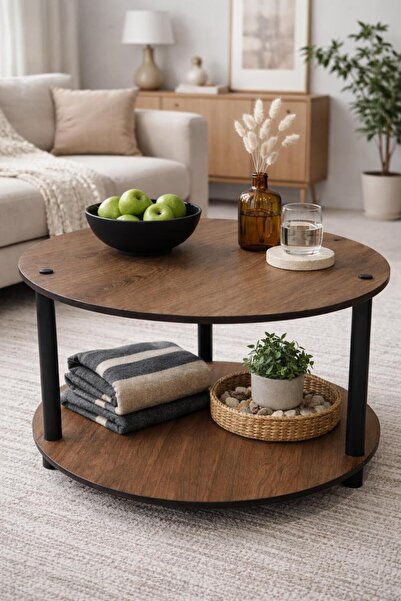 Supply Home Hare Yuvarlak Orta Sehpa 50 cm 2 Katli Senkronize Yuzey Modern De...