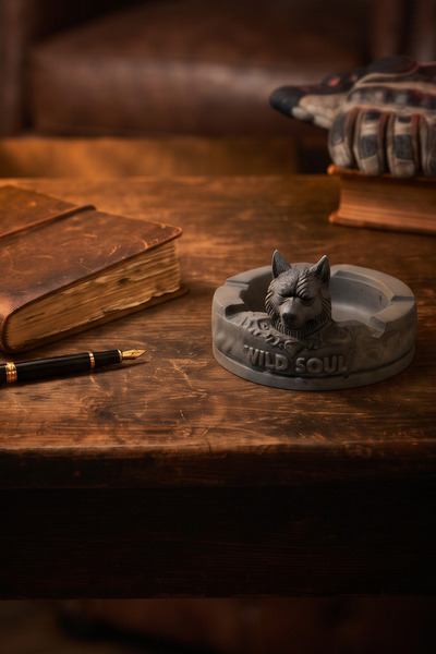 SOUL AND HEAT Anthracite Grey, Wolf, Ashtray, Handmade Object, Decorative Ashtray, Design Ashtray, Gift Object, Men's Gift, Office Decoration, Father's Day Special, Gift for Wife, Gift for Lover, Car Ashtray
