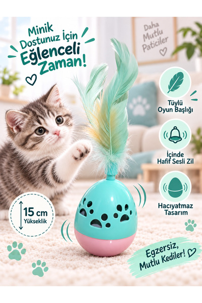 Hacıyatmaz Tüylü Kedi Oyuncağı Zilli Hareketli İnteraktif Oyuncak