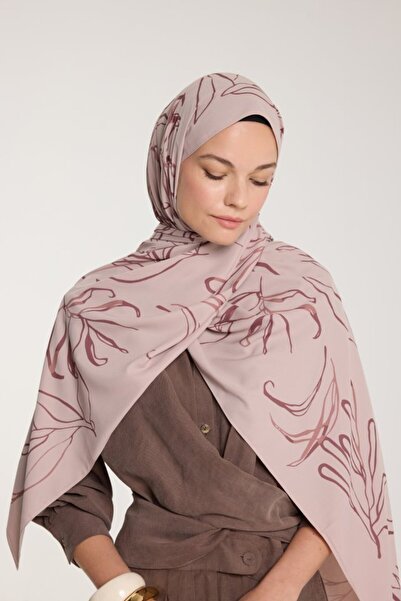 Kokosh moda Σάλι Pure Tone - Μοτίβο φύλλων - Latte - Kurugül