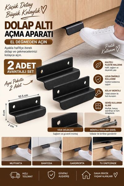 BRE HOME 2 Adet Siyah Dolap Altı Açma Aparatı – Avantajlı Set Ayakla Açılan H...