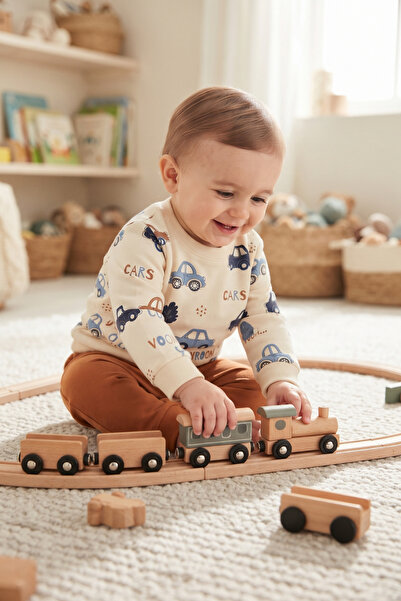 Ceykids Erkek Bebek 2'li Takım Araba Desenli 2 İplik Mevsimlik 3/6/9/12 Aylık