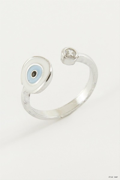 ZERO LAND Ilkestor Nazar Mineli Stone Ring (05724) Silver Color
