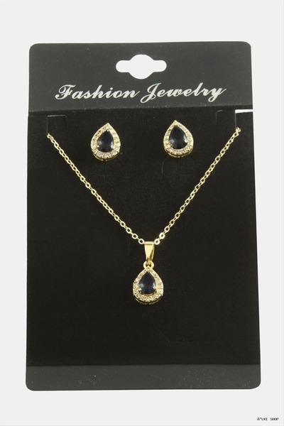 ZERO LAND Ilkestor Drop Zircon Stone Set (10434) Necklace Black