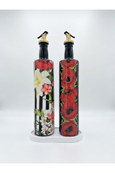 Mes Reves 750 ml Büyük Boy Cam Yağdanlık Sirkelik 2 li Set – Siyah Beyaz çizg...