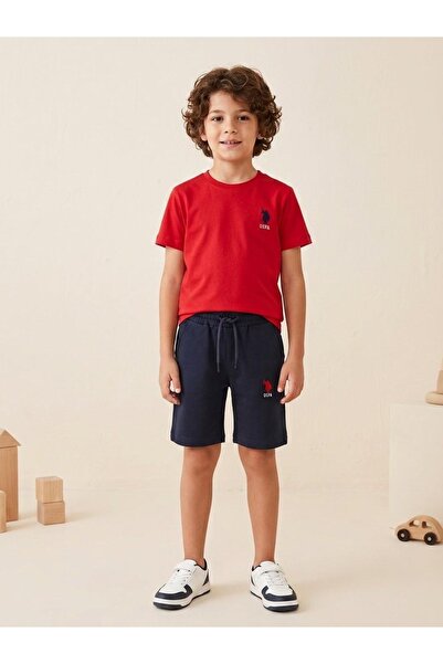 moda rüyası Boy's Red T-Shirt Navy Blue Shorts Two-Piece Set