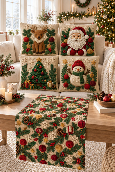 stellahomes New Year's Themed Embroidery-Looking Digital Printed 4-Piece Thro...