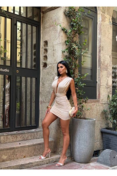 North Fashion Büzgü Detaylı Mini Elbise