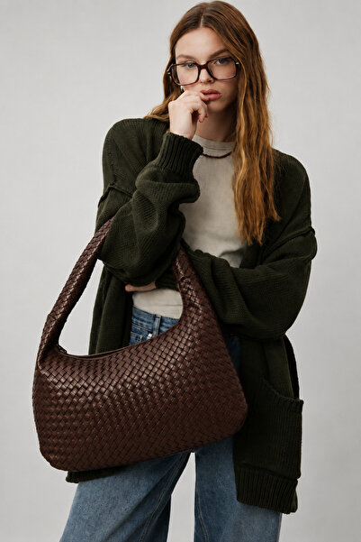 staybeautiful Women's Knitted Pattern Retro University Bag Brown