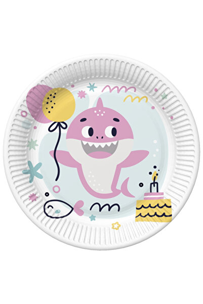 Javoli Happy Birthday Pink Shark Happy Birthday Paper Plate, set of 8, 22.7 cm