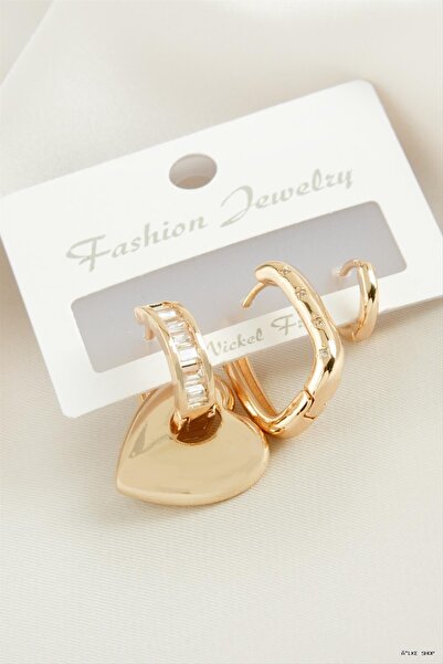 ZERO LAND Ilkestor 3 Pieces Heart Zircon Stone (21222) Earrings Yellow