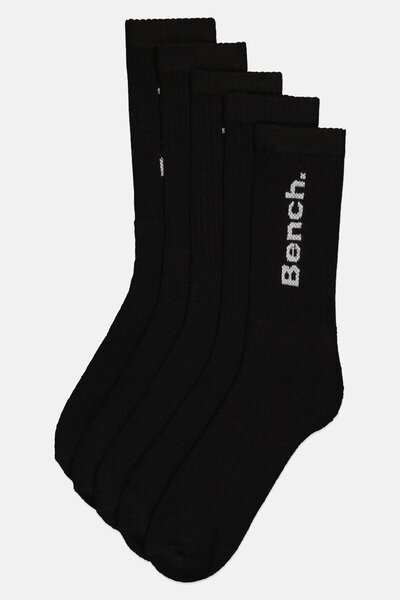 BENCH Men 5 Pairs Brand Logo Crew Socks, Black