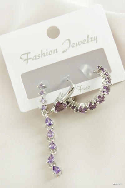 ZERO LAND Ilkestor 3 Pieces Heart Zircon Stone Earrings (21240) Silver Color