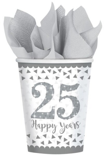 Javoli Silver 25th wedding anniversary. paper cup 8 pcs 266 ml