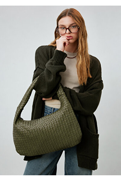 staybeautiful Women's Knitted Pattern Retro University Bag Khaki