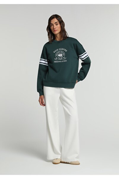 Colin's Regular Fit Yuvarlak Yaka Baskılı Kadın Yeşil Sweatshirt