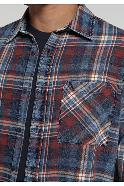 Colin's Relaxed Fit Shirt Neck Ekoseli Erkek Mavi Uzun Kol Gömlek