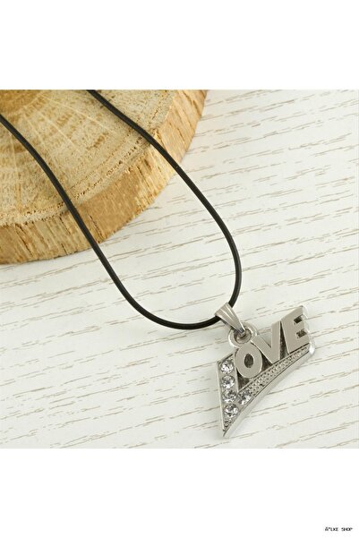 ZERO LAND Ilkestor Love Written Metal Vinlex Leather Necklace (32611) Silver ...